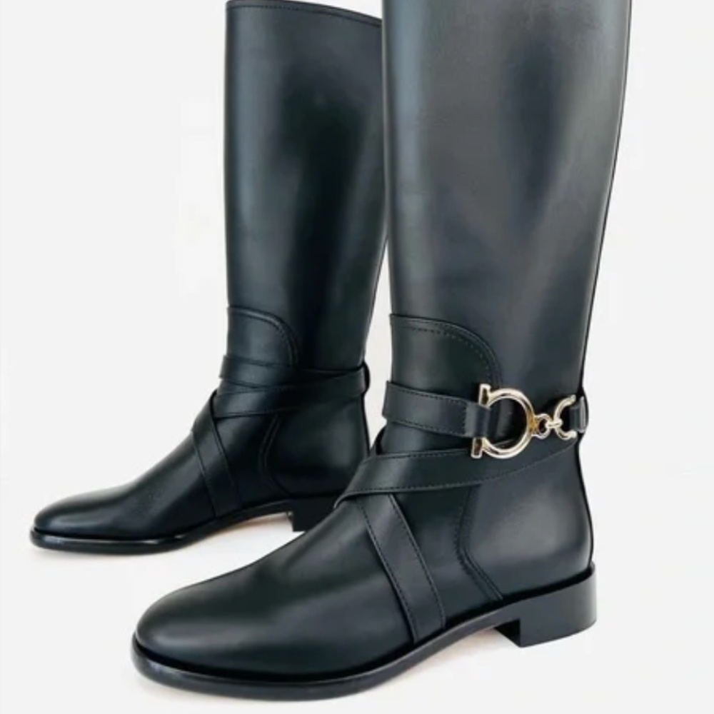 Salvatore Ferragamo Sarah Knee High Leather Riding Boots Size 6.5